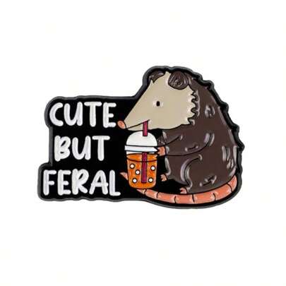 Cute But  Possum Drink Milk Tea Pin Brooch Chaotic Opossum Enamel Pin Gift For Possum Lover Weird Animal Lover Dark Humor Brooches Chaotic Energy Lapel Badge Garbage Opossum Accessories