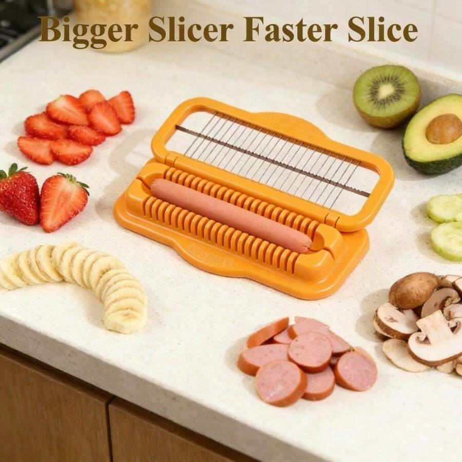 Hot Dog Slicer, Sausage, Banana Peel Egg Cutter Chopper, Quick & Convenient Kitchen Tool - Coral Orange - View 1