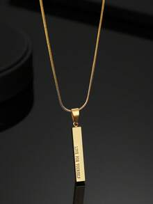 1pc Men's Stainless Steel Rectangular Engraved Pendant Necklace - Yellow Gold - View 2