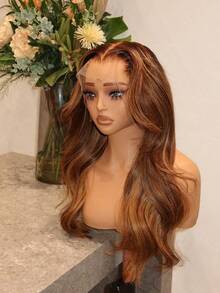 Highlight Ombre Honey Blonde Synthetic Lace Front Wig Natural Looking 13x4 HD Transparent Lace Front Wig Human Hair Body Wave 200% Density Synthetic Wigs For Women Glueless Wig For Daily Wear - 突出金髮女郎 - 查看 2