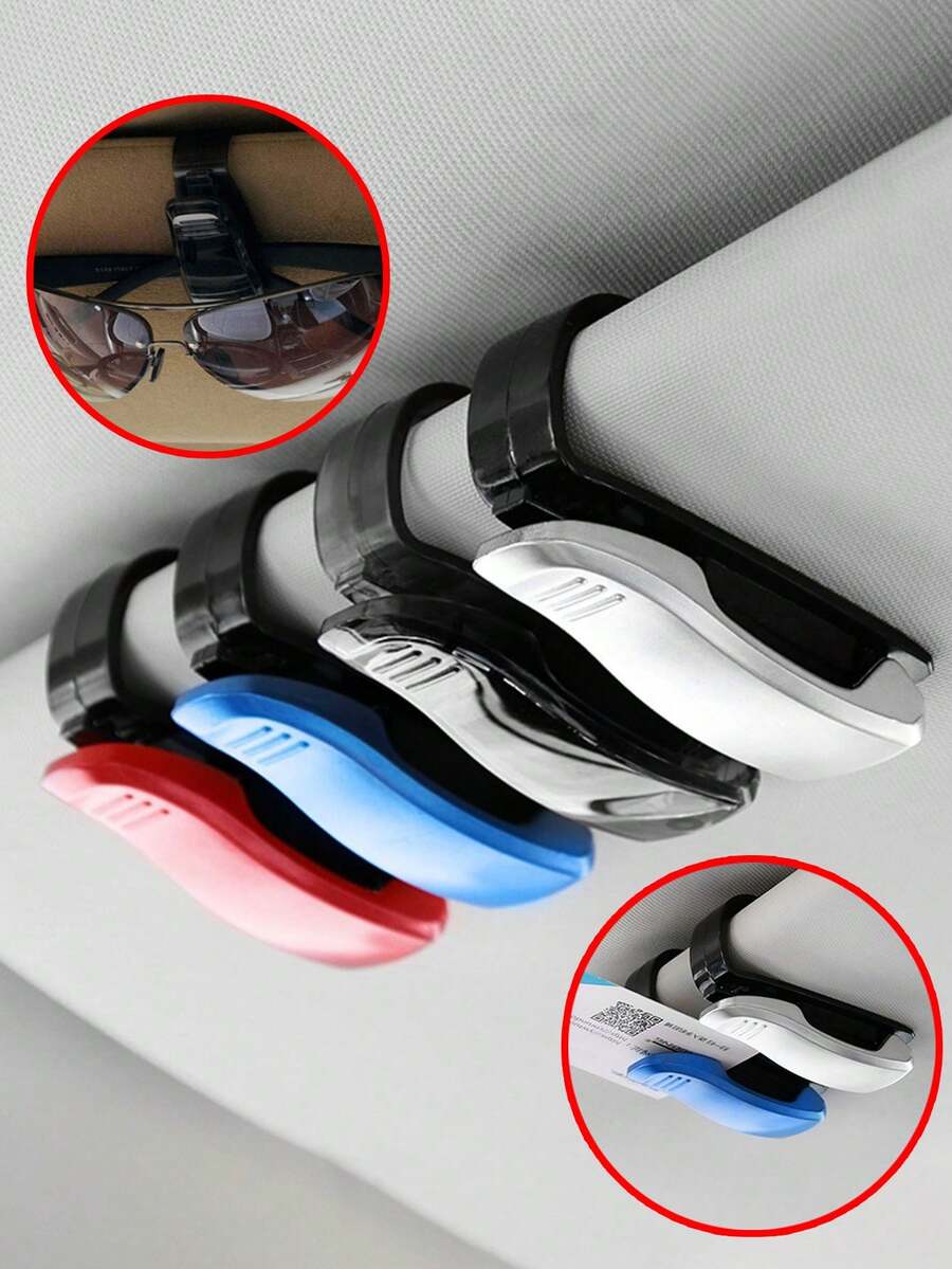 4 piezas Soporte para gafas de sol de visera de coche - Gancho para gafas con ranura para tarjeta/boleto, Almacenamiento universal para gafas, boleto de estacionamiento y documentos, Accesorio perfecto para el interior del automóvil