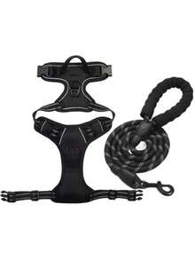 Arnés para perros tipo chaleco, chaleco para mascotas sin tirones con 2 enganches para correa, chaleco acolchado suave y ajustable para perros, chaleco de tela Oxford reflectante con asa de control fácil, adecuado para perros grandes. El chaleco y la correa se venden por separado. - Negro - Ver 9