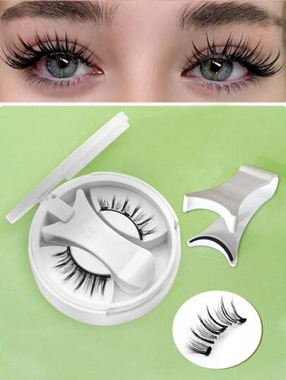 Waloshow 1对/套CC磁吸卷翘假睫毛套装，含专业镊子，可重复使用，无需胶水，懒人必备，自然卡通睫毛夹混合设计，3D浓密假睫毛条，提升眼部轮廓，适合日常佩戴、工作、学习、旅行、派对等场合，是送给女性的理想礼物，也是圣诞节送给女性的绝佳选择。
