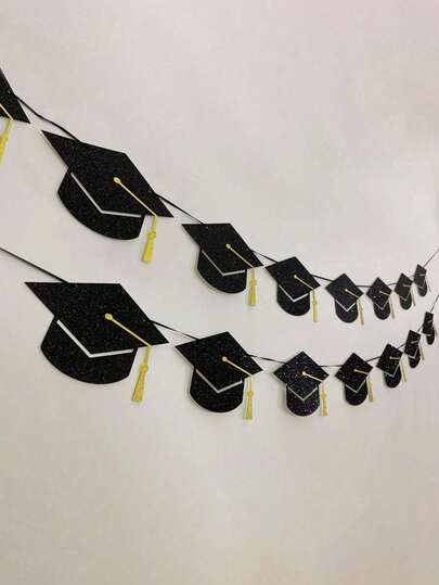 1 Set 2025 Black Glitter Graduation Cap Tassel Banner, 2025 Graduation Class Decorative Banner, Wreath, University Graduation Party Decorations, Party Supplies (Black)