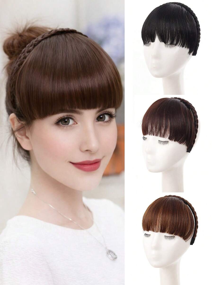Women's Realistic Invisible Bangs Wig, Braided Bangs, Headband, Fringe, Synthetic Wig, Side-Swept Bangs, Bangs Wig Piece Hair Band Diadema Hair Hoop - Multicolor - View 1