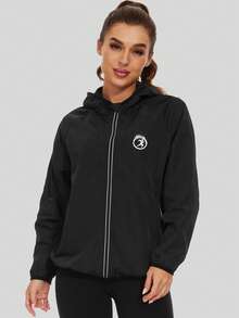 女士防水雨衣轻便带帽雨衣旅行户外徒步跑步 - 黑色 - 查看 4