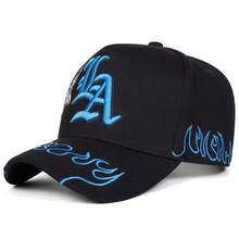 1pc Men's Gothic LA Trucker Hat, Personalized Letter Magician Embroidery Baseball Cap, Street Fashion 5-Panel Hat, Outdoor Sun Protection Casual Cap For Spring/Autumn Travel, Beach Vacation - Black - View 14
