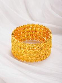 1pc 24K Gold Plated Middle Eastern Style Fashion Bangle Bracelet, Luxury African//Nigerian Women's Wedding Party Accessory, Bohemian Jewelry - Gold - View 2