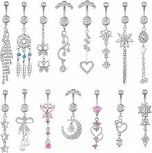 15PCS 14G Stainless Steel Belly Button Rings With AAA Cubic Zirconia - #4-silvertone-charm - View 1