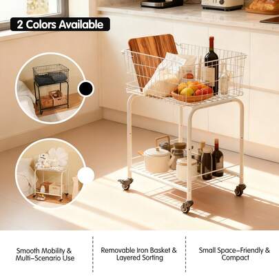 1-Layer Laundry Sorter Cart - Removable Iron Dirty Clothes Basket With Wheels For Laundry Room Organization And Storage, Multifunctional Movable Clothes Sorting Cart, Can Be Used As Bedroom/Living Room Snack Storage Cart, Suitable For Bathroom, Balcony, Apartment And Other Small Spaces