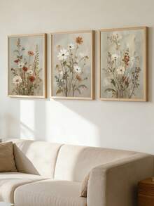 3 Pieces Wildflower Wall Art Posters Flowers Hanging Paintings Botanical Wall Arts Vintage Wall Artwork Wall Prints Aesthetic Wall Picture Nordic Poster Set Living Room Wall Decor Mother's Day Gift No Frame - Beige - View 10
