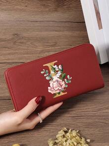 Fashion Women's Wallet, Simple And Portable Long Wallet, Vibrant Letter Printing Design, Lightweight And Durable, Suitable For Daily Use - Burgundy - View 90