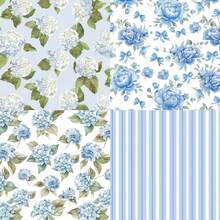 蓝色花卉剪贴簿纸套装 - 24张，12种设计，30x30厘米装饰工艺纸，水彩玫瑰和绣球花图案，非常适合制作卡片、剪贴簿、日记、礼品包装和DIY手工、派对装饰和杂物日记用品，美学日记，浅蓝色美学装饰纸，植物工艺纸 - 淺藍色 - 查看 6