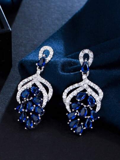 1 Pair Luxury Exquisite Silver Plated Cubic Zirconia Grape Design Dangle Drop Earrings, CZ Women Party Jewelry For Wedding, Engagement, Banquet, Costume Accessories, Gift For Girlfriend, Wife, Mother