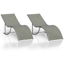 Sillas de salón Conjunto de 2, Sillas de salón al aire libre de aluminio, diseño en forma de S se ajusta a las curvas del cuerpo para una mayor comodidad, Silla de salón para la piscina, el jardín, la playa, el camping y el patio trasero - camello claro - Ver 3