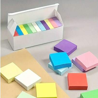 11pcs Mini Small Sticky Notes 1.5x1.5in Fluorescent Colorful Student Memo Pads 100sheets/Pad 11pads/Box Memo Notepad