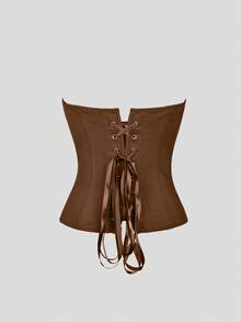 性感优雅纯色束身胸衣，带钢圈和系带后背，露脐抹胸款式，适合情人节约会、生日派对、日常外出、度假、音乐节、婚礼季等场合。 - 深咖色 - 查看 3