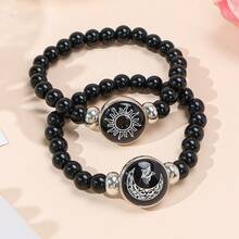 2 piezas Pulseras de pareja con cuentas luminosas retro de sol, luna y estrella, mejores pulseras de amigos - Estrellas y luna - Ver 3