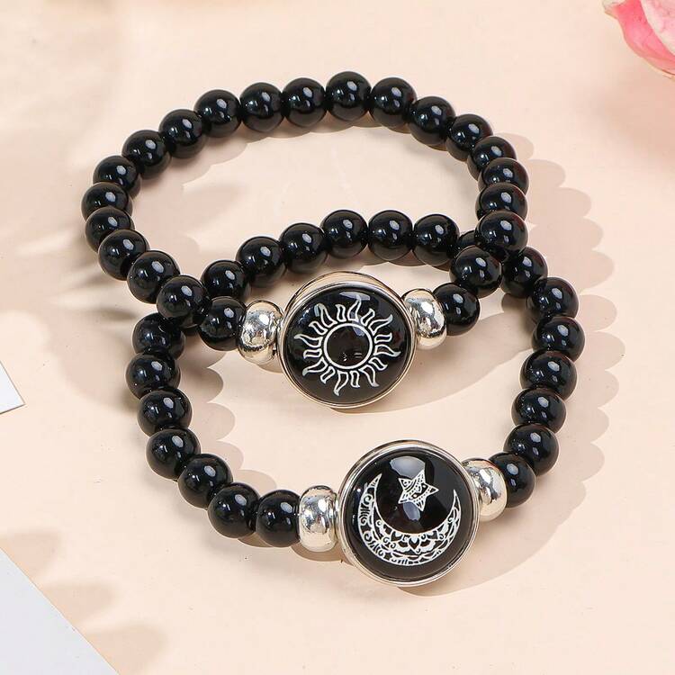 2条创意复古夜光日月星珠情侣手链，闺蜜手链 - 星月 - 查看 2