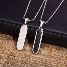1pc Trending Minimalist Geometric Pendant Necklace, Stainless Steel Chain With Black Drip Oil Long Bar Charm - Square - View 5