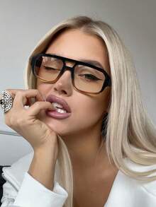 2 Pairs Women's Acrylic Eyeglass Frames, Pilot Square Polycarbonate Frames, Fashion Flat Lens Glasses, Suitable For Daily Reading And Outfit Matching - Multicolor - View 15