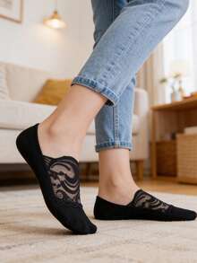 1/5/10 双夏季清凉女士薄款舒适柔软浅蕾丝防掉透气百搭隐形船袜 - 彩色 - 查看 3