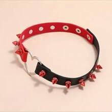 3pcs/Set Punk Hiphop PU Leather Black & Red Rivet Necklace Bracelet Set, Unisex Choker Wristband For Daily, Festival, Party Outfit, Gothic Choker Bracelet Set - Multicolor - View 5