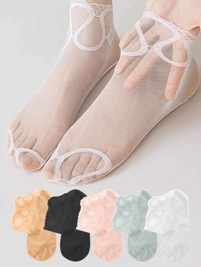 Women New Summer Mesh Invisible Lace Socks Thin Socks Hollow Non-Slip Shallow Transparent Socks