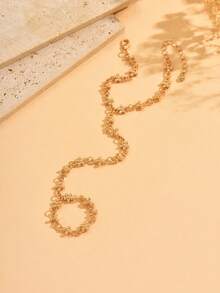 1pc Fashionable Floral Finger Chain, Elegant Versatile Handmade Gold-Tone Link Chain Finger Jewelry Suitable For Daily Wear, Photo Shoots, Dates And Parties. Chain Length Can Be Customized By Cutting Links. - Gold - View 3