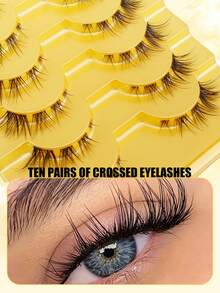 10 Pairs Criss-Cross Fishtail Invisible Band False Eyelashes, Fluffy Curly Faux Lashes, Handmade Delicate Design, Fit Eye Shape, Trimmable & Reusable - View 3