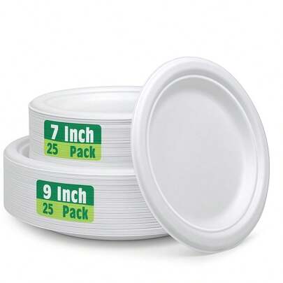 2/10/25/50/100pcs White Disposable Plates, Round Party Plates, Cake & Dessert Plates, Premium Fruit Salad Plates, High-End Elegant Plates, 7inch/9inch Multiple Sizes Available, Reusable And Easy To Clean. Suitable For Birthday Parties, Family Gatherings, Outdoor BBQs, School/Office Events, Restaurants And Kitchen Parties