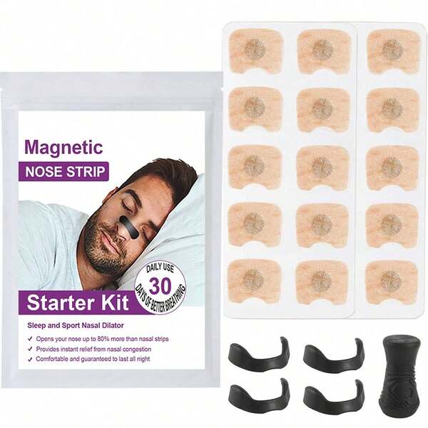 60pcs Magnetic Nose Strips, Anti Snoring Devices - Reduce Snoring, Improve Sleep Quality - Sweat Resistant, Skin Friendly Nose Strips