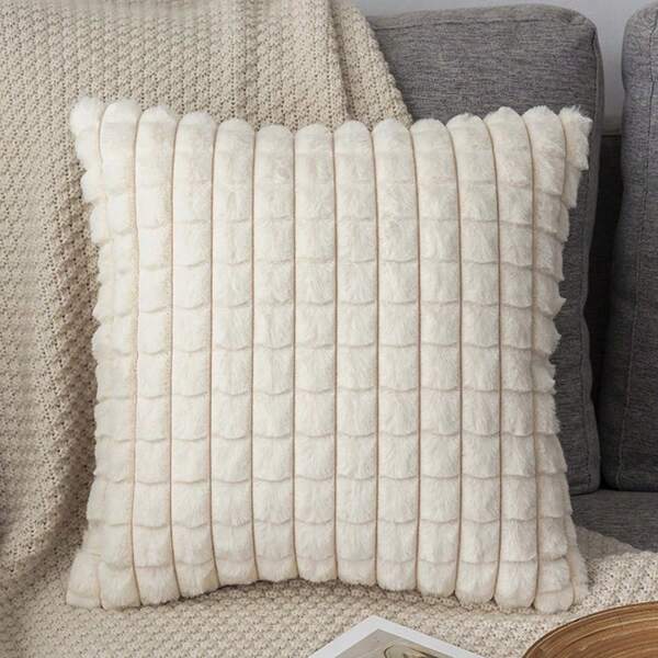 1pc Nordic Style Plush Throw Pillow Cover, Thickened Sofa Lumbar Cushion Solid Color Geometric Texture Pillow Sham With Zipper, Machine Washable, Suitable For Indoor/Outdoor Living Room Bedroom Decor (Pillow Insert Not Included)