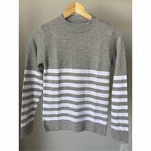 Women's Striped Long-Sleeved Sweater - 石楠灰 - 查看 6