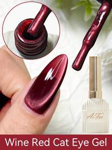 AiFer 1瓶15毫升水晶猫眼磁性凝胶指甲油，酒红色猫眼凝胶指甲油，可卸UV LED凝胶，适合四季美甲设计。 - 酒紅色 - 查看 3