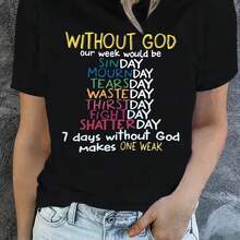 Plus Size Women's Christian Inspirational Letter Print-Shirt - Casual Crew Neck, Short Sleeve Top, Suitable Spring And Summer, Washable, Spring Fashion |   Inspirational Quotes |   Elastic Fabric TRJL - Màu be - Xem 7