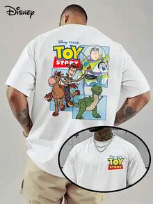 Disney Official Licensed Toy Story Woody & Buzz Print 220g Cotton Crew Neck Unisex Tee - 白色 - 查看 1
