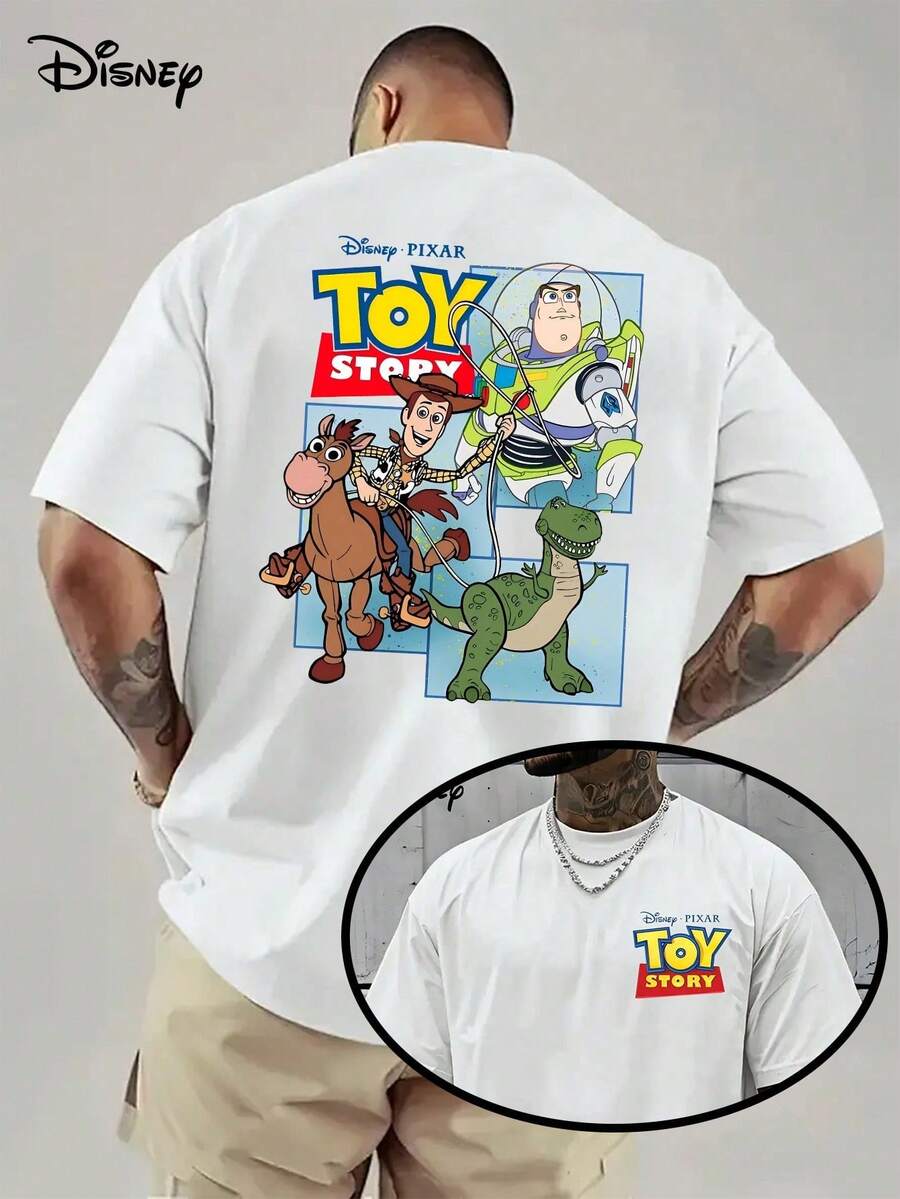 Disney Official Licensed Toy Story Woody & Buzz Print 220g Cotton Crew Neck Unisex Tee - 白色 - 查看 1