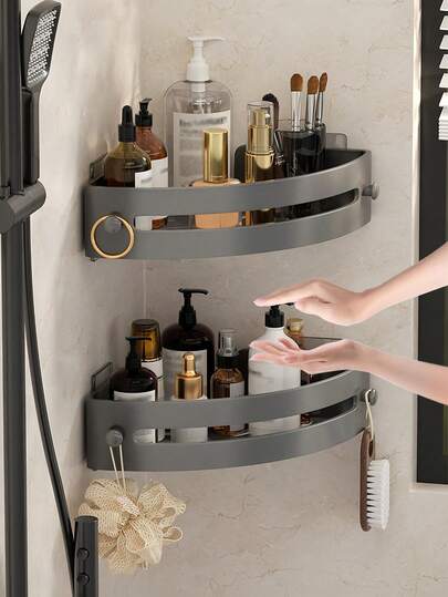 免钻孔浴室转角置物架，免钻孔浴室洗发水收纳架，浴室收纳整理架，淋浴置物架，淋浴收纳整理架，浴室配件