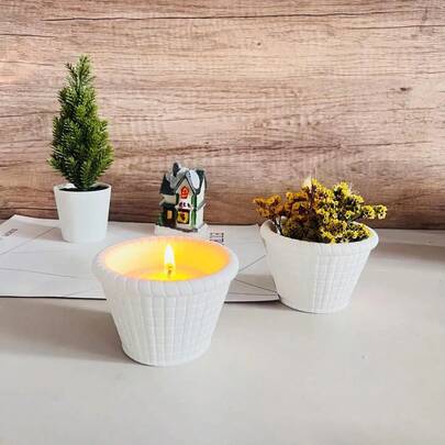 1pc DIY Clay Mold Basket Planter Candle Cup Flower Basket Stone Mold Resin Drip Glue Mold Woven Flower Basket Storage Cup Silicone Mold, Suitable For DIY Handmade, Storage Container Casting, Reusable