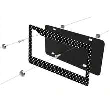 1pc Black And White Polka Dot Pattern 2-Hole License Plate Frame Aluminum Material 6x12inch With Screw Kit Retro Novelty Car Decoration Standard American License Plate Size - 6x12in - View 2