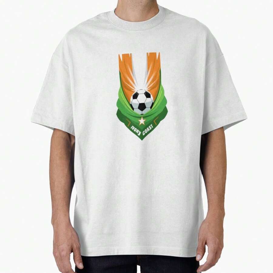 Ivory Coast Flag Soccer Design _ World Cup 2026 Fan _ Elephant Power Oversized T-Shirt - 白色 - 查看 1