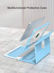 适用于第 11 代 2025 (A16) 的 360 度旋转支架键盘保护套,PU 皮革材质,内置可拆卸无线蓝牙键盘和 150mAh 电池,兼容第 11 代/第 10 代 Air4/Air5/Air6/Air7 10.9 (M2) 2024 (M3) 和 10.2 英寸机型,配备无线键盘和笔槽,支持自动休眠/唤醒功能 - 浅蓝色 - 淺藍色 - 查看 6