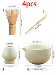 1件/4件套陶瓷抹茶套装，包含抹茶碗、抹茶筅、抹茶杯、搅拌棒、茶勺，适用于抹茶、甜点、饮品冲泡，日式礼盒包装，宋代抹茶冲泡工具套装 - 彩色 - 查看 8
