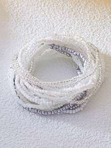 30件/套 百搭白色波西米亚风仿珍珠串珠手链套装，高品质珠宝，适合男士、女士、海滩、派对、日常佩戴，精致的节日和生日礼物（颜色和款式随机） - 彩色 - 查看 4