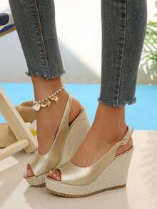 Giày sandal đế xuồng kiểu Hàn Quốc mới cho nữ, sandal cao gót đế dày hở mũi đa năng cho mùa hè. - Vàng - Xem 6