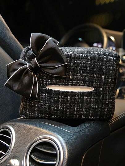1pc Car Leather Car Seat Suspension Tissue Box Bow Universal Tissue Decoration Hanging Bag