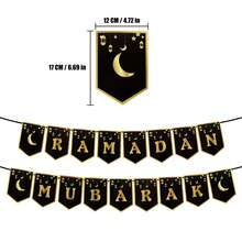 2 Sets/1 Set Gold EID Mubarak Banner, Ramadan Kareem Banner, Partydekoration, Sterne und Mond Hängedekoration, Umrah Mubarak Dekoration für Zuhause - mehrfarbig - Übersicht 11