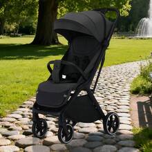 Lightweight Stroller, Foldable Stroller, Extended Zippered Sun Canopy, One-Touch Collection, Adjustable Backrest, Breathable Mesh Fabric, Easy To Carry, Suitable For Travel - Black - View 11