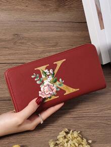Fashion Women's Wallet, Simple And Portable Long Wallet, Vibrant Letter Printing Design, Lightweight And Durable, Suitable For Daily Use - Burgundy - View 38